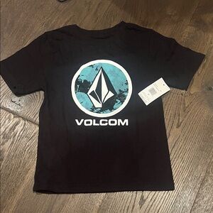 Volcom Black Tee with Turquoise and White Logo